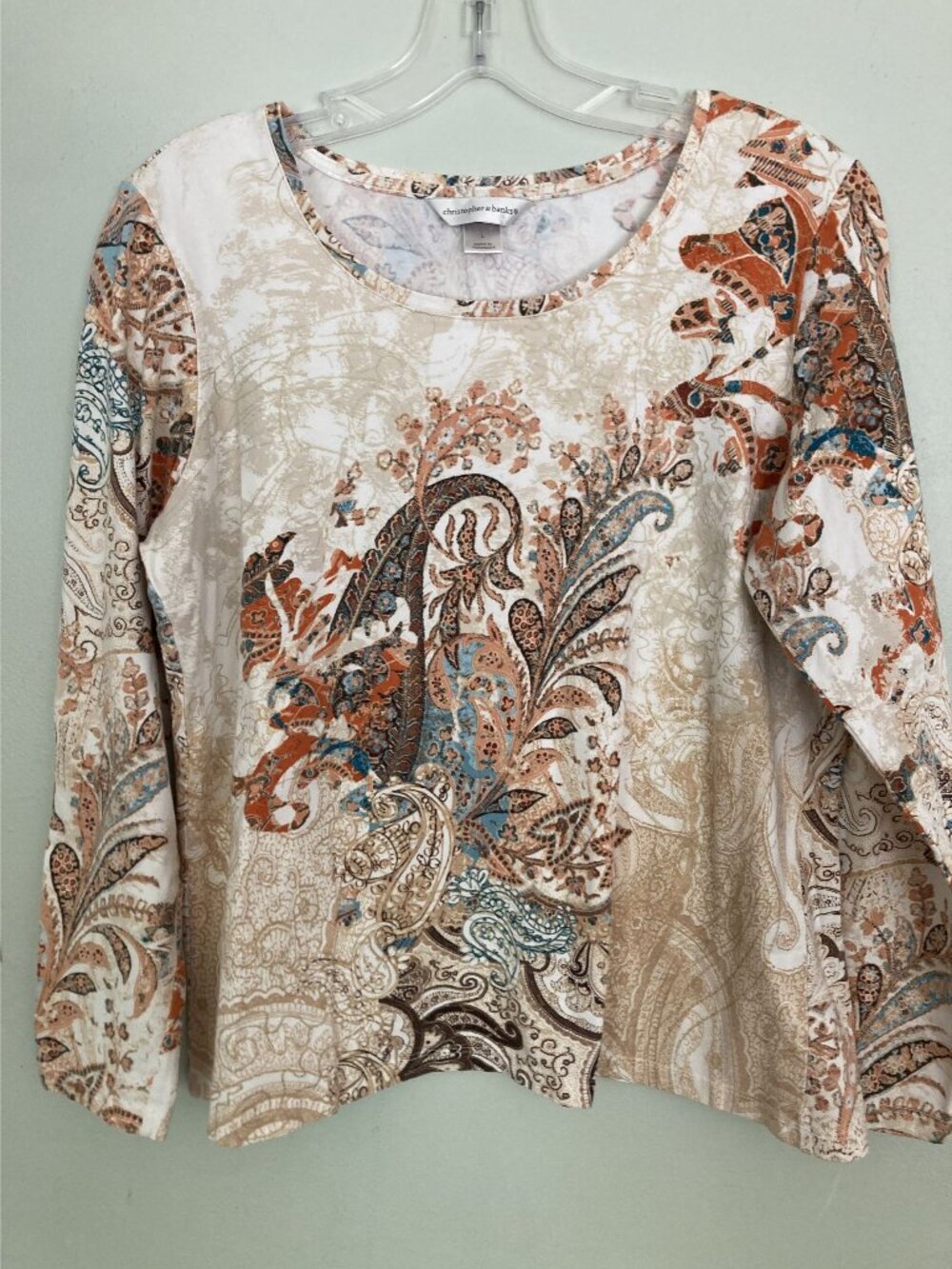 Christopher & Banks Womens Paisley Print Long Sleeve Top Size L 95% Cotton Blend